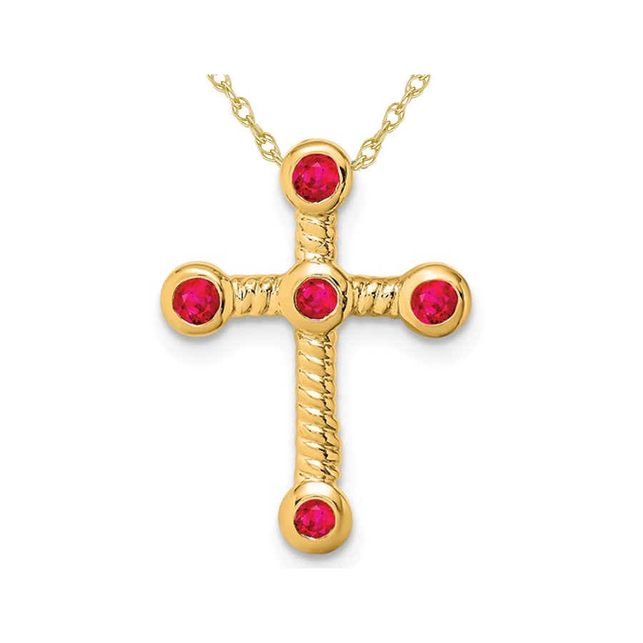 3/10 Carat (ctw) Natural Ruby Cross Pendant Necklace in 14K Yellow Gold with Chain Image 1