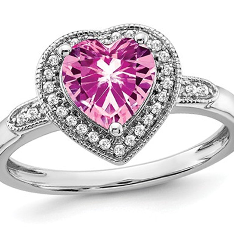 1.48 Carat (ctw) Lab-Created Pink Sapphire Heart Ring in 14K White Gold with Diamonds Image 1