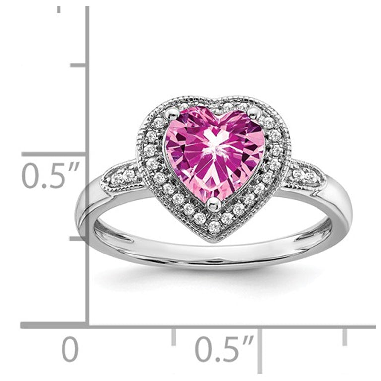 1.48 Carat (ctw) Lab-Created Pink Sapphire Heart Ring in 14K White Gold with Diamonds Image 2