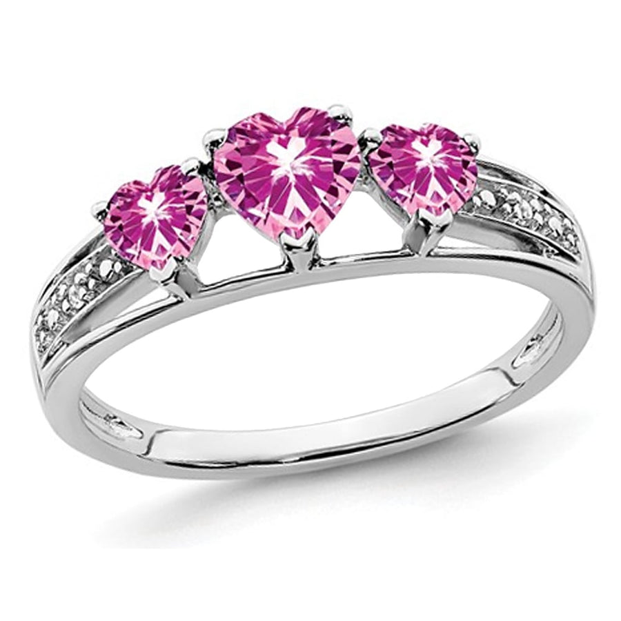 3/4 Carat (ctw) Lab-Created Pink Sapphire Three Stone Ring in 14K White Gold Image 1