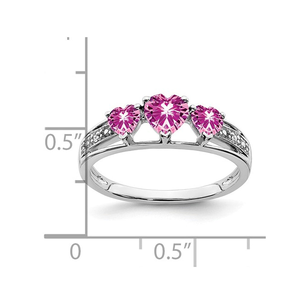3/4 Carat (ctw) Lab-Created Pink Sapphire Three Stone Ring in 14K White Gold Image 2