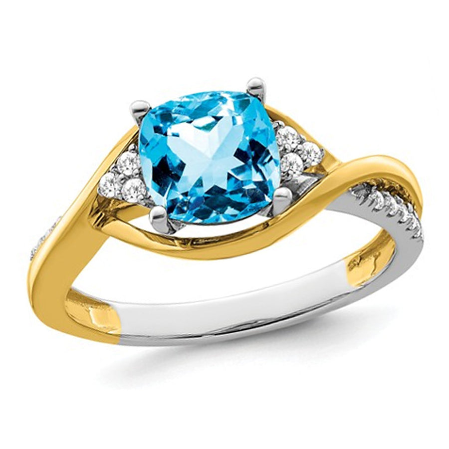 1.25 Carat (ctw) Natural Blue Topaz Ring in 14K Yellow and White Gold with Diamonds Image 1