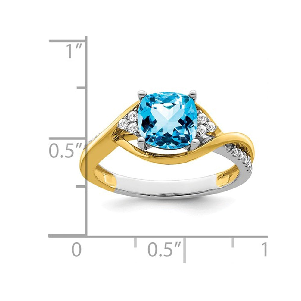 1.25 Carat (ctw) Natural Blue Topaz Ring in 14K Yellow and White Gold with Diamonds Image 2