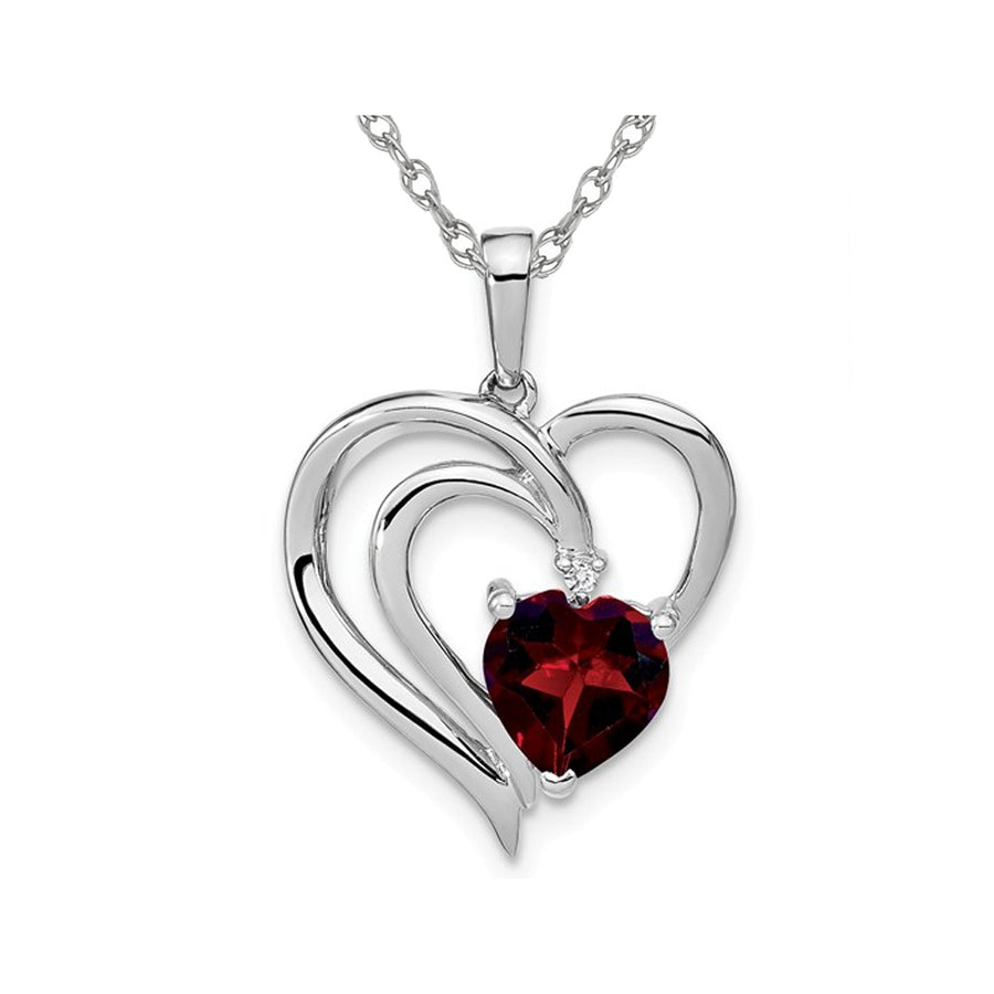1.50 Carat (ctw) Garnet Heart Pendant Necklace in Sterling Silver with Chain Image 1