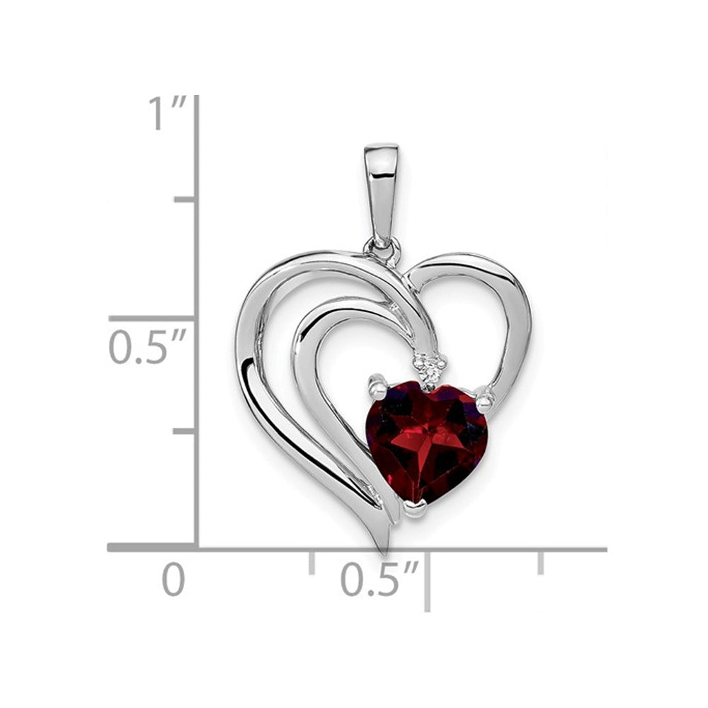 1.50 Carat (ctw) Garnet Heart Pendant Necklace in Sterling Silver with Chain Image 2
