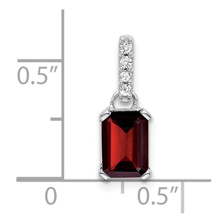 1.25 Carat (ctw) Emerald Cut Garnet Pendant Necklace in 10K White Gold with Chain Image 2