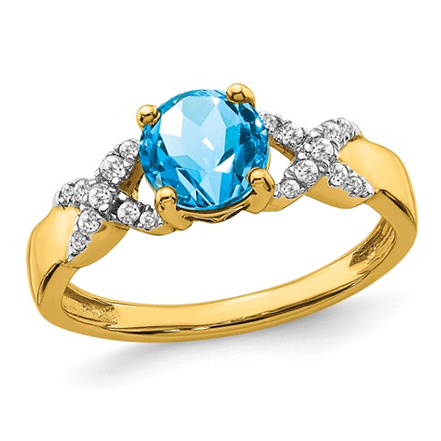 1.00 Carat (ctw) Natural Blue Topaz Ring in 14K Yellow Gold with Diamonds Image 1