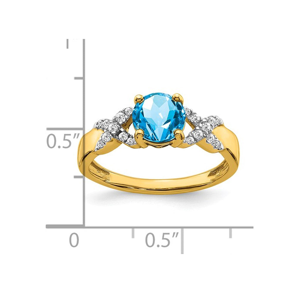 1.00 Carat (ctw) Natural Blue Topaz Ring in 14K Yellow Gold with Diamonds Image 2