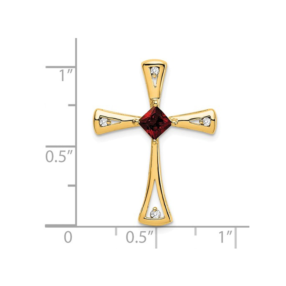 3/10 Carat (ctw) Garnet Cross Pendant Necklace in 14K Yellow Gold with Chain Image 2