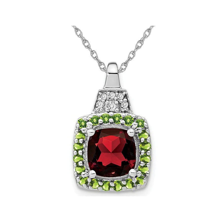 1.30 Carat (ctw) Garnet and Peridot Pendant Necklace in 14K White Gold with Chain Image 1