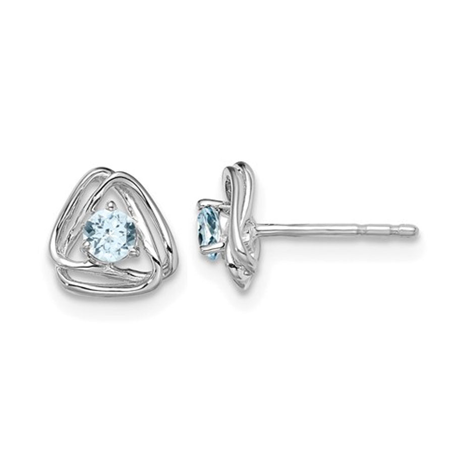1/5 Carat (ctw) Natural Solitaire Aquamarine Post Earrings in 14K White Gold Image 1