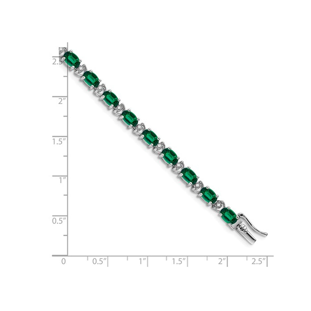 10.50 Carat (ctw) Lab Created Emerald Bracelet in 14K White Gold with Diamonds Image 2