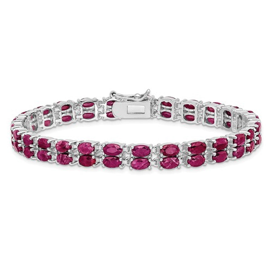 21.60 Carat (ctw) Ruby Two Row Bracelet in Rhodium Plated Sterling Silver Image 1