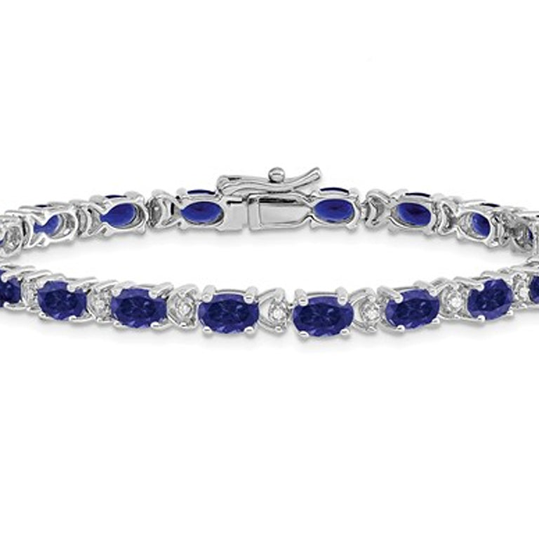 10.80 Carat (ctw) Lab Created Blue Sapphire Bracelet in 14K White Gold with Diamonds Image 1