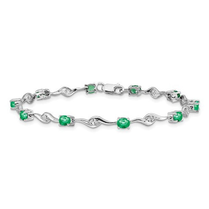 2.20 Carat (ctw) Emerald Bracelet in 14K White Gold Image 1