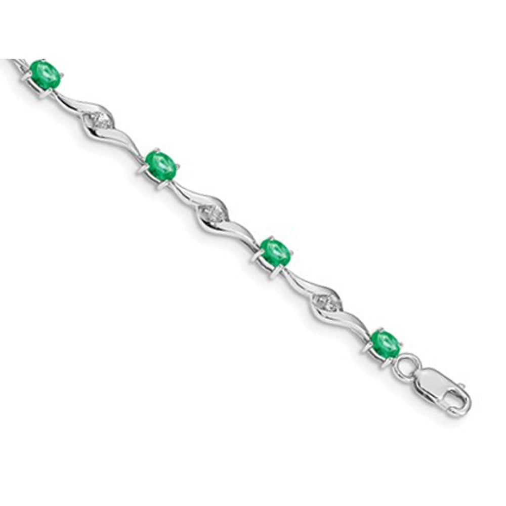 2.20 Carat (ctw) Emerald Bracelet in 14K White Gold Image 2