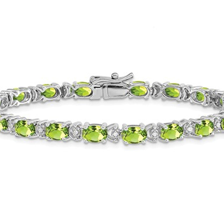 10.80 Carat (ctw) Green Peridot Bracelet in 14K White Gold (7 Inches) Image 1
