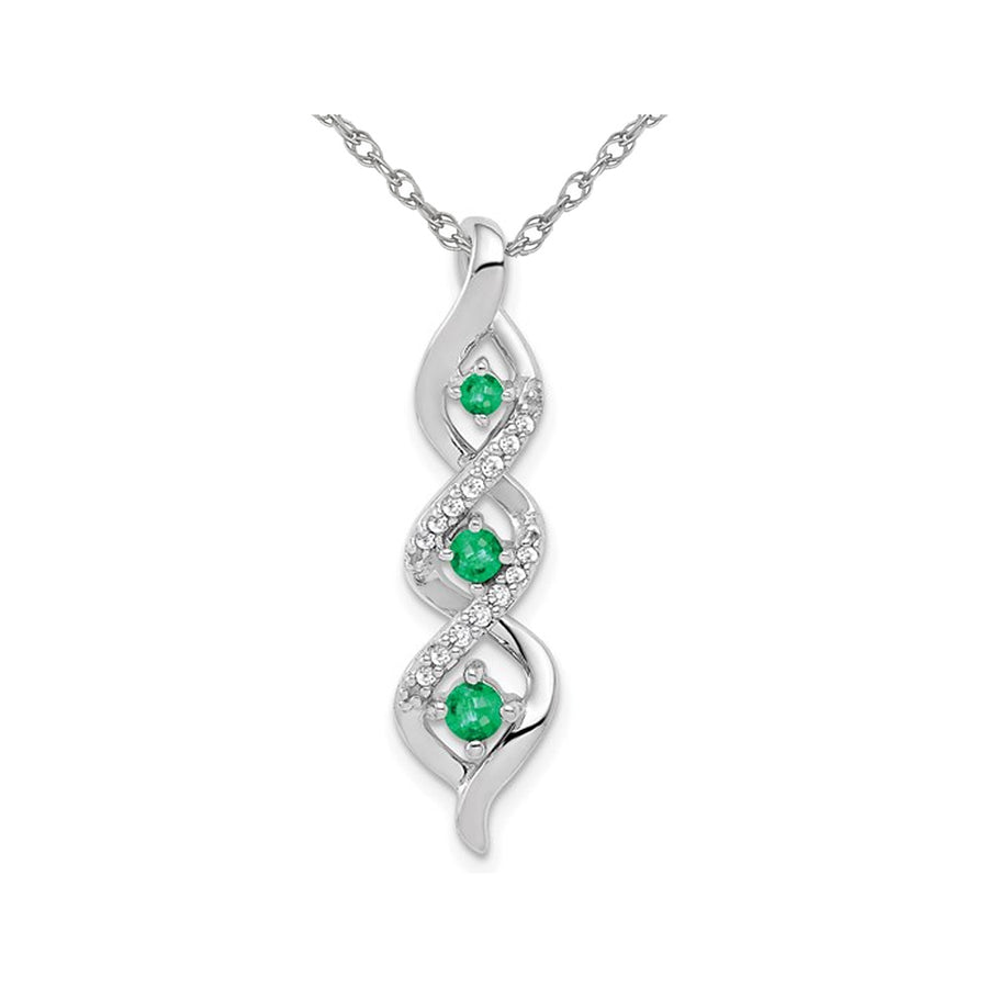 1/5 Carat (ctw) Twisted Emerald Pendant Necklace in 14K White Gold with Chain and Accent Diamonds Image 1