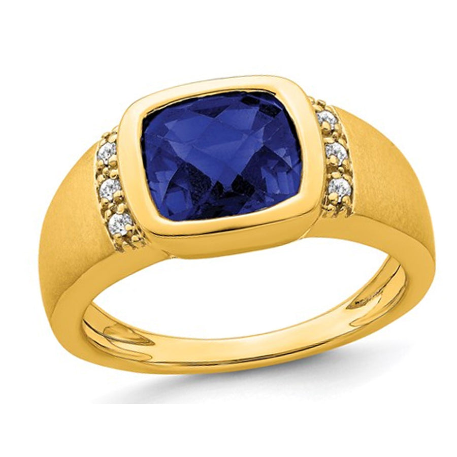 Mens 4.50 Carat (ctw) Lab Created Blue Sapphire Ring in 14K Yellow Gold with Diamonds Image 1