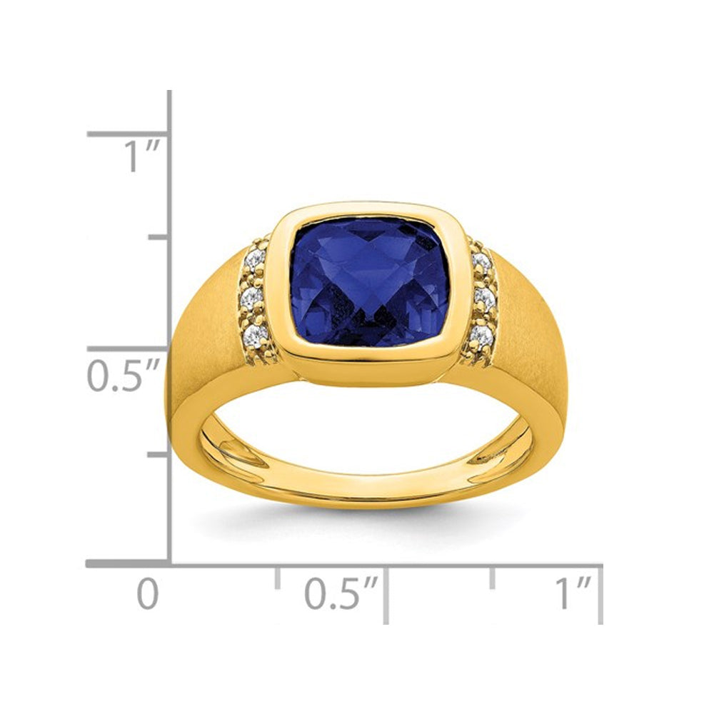 Mens 4.50 Carat (ctw) Lab Created Blue Sapphire Ring in 14K Yellow Gold with Diamonds Image 2