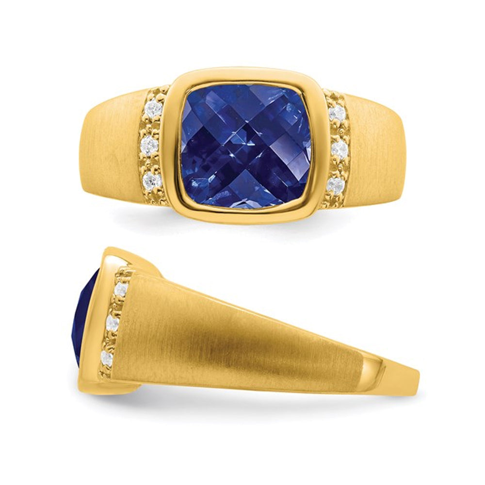 Mens 4.50 Carat (ctw) Lab Created Blue Sapphire Ring in 14K Yellow Gold with Diamonds Image 3