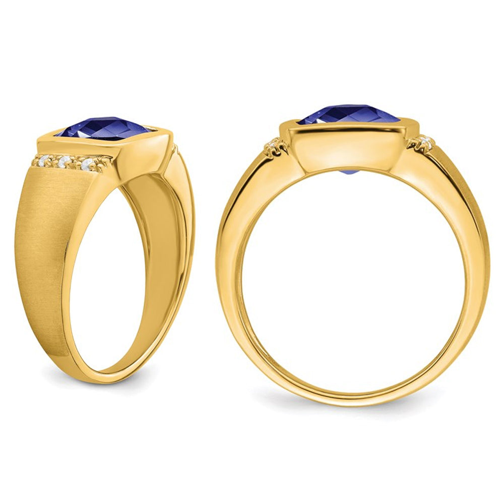 Mens 4.50 Carat (ctw) Lab Created Blue Sapphire Ring in 14K Yellow Gold with Diamonds Image 4