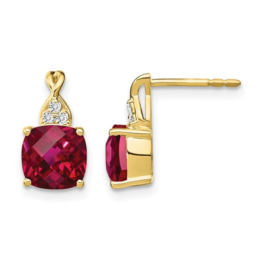 3.85 Carat (ctw) Lab Created Ruby Post Earrings in 10k Yellow Gold Image 1