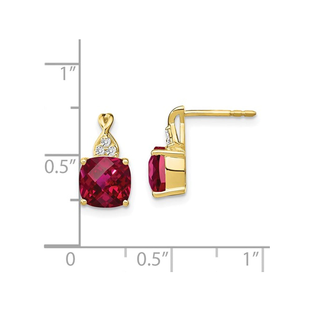 3.85 Carat (ctw) Lab Created Ruby Post Earrings in 10k Yellow Gold Image 2