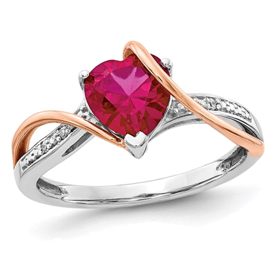 1.50 Carat (ctw) Ruby Heart Ring in 14K White and Rose Pink Gold Image 1