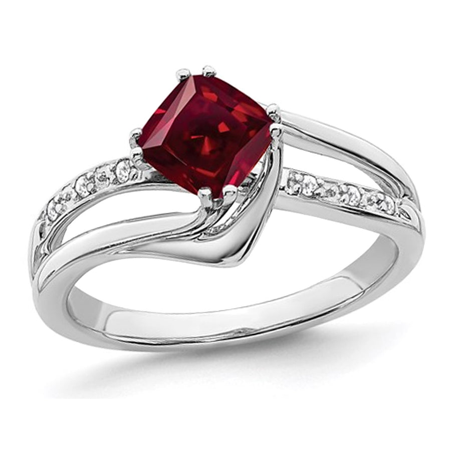 1.25 Carat (ctw) Lab Created Ruby Ring in 14K White Gold with Accent Diamonds Image 1