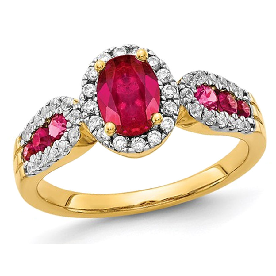 1.31 Carat (ctw) Natural Ruby Ring in 14K Yellow Gold with Diamonds Image 1