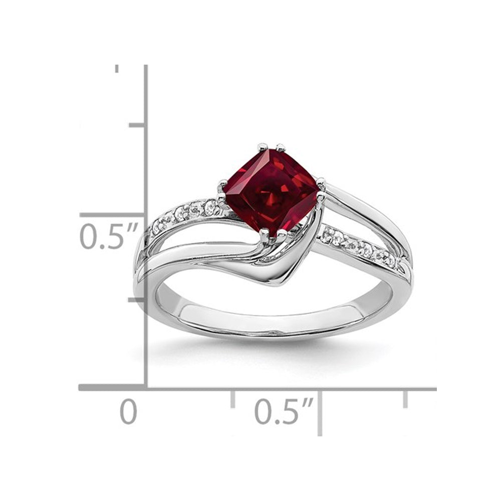 1.25 Carat (ctw) Lab Created Ruby Ring in 14K White Gold with Accent Diamonds Image 2
