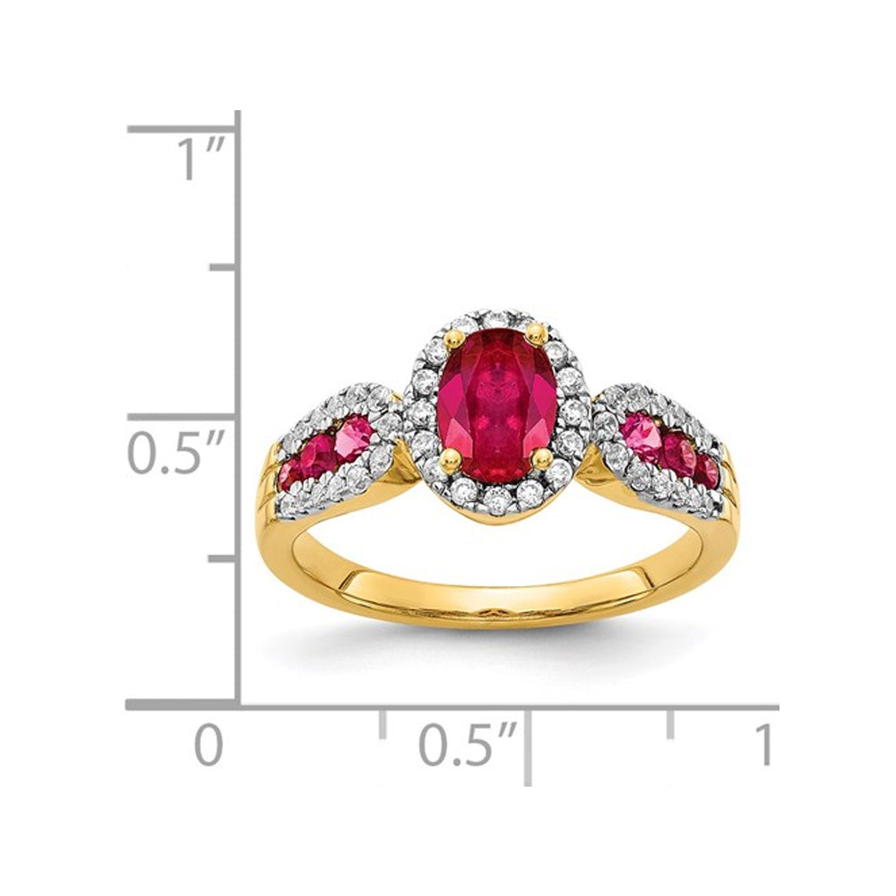 1.31 Carat (ctw) Natural Ruby Ring in 14K Yellow Gold with Diamonds Image 2