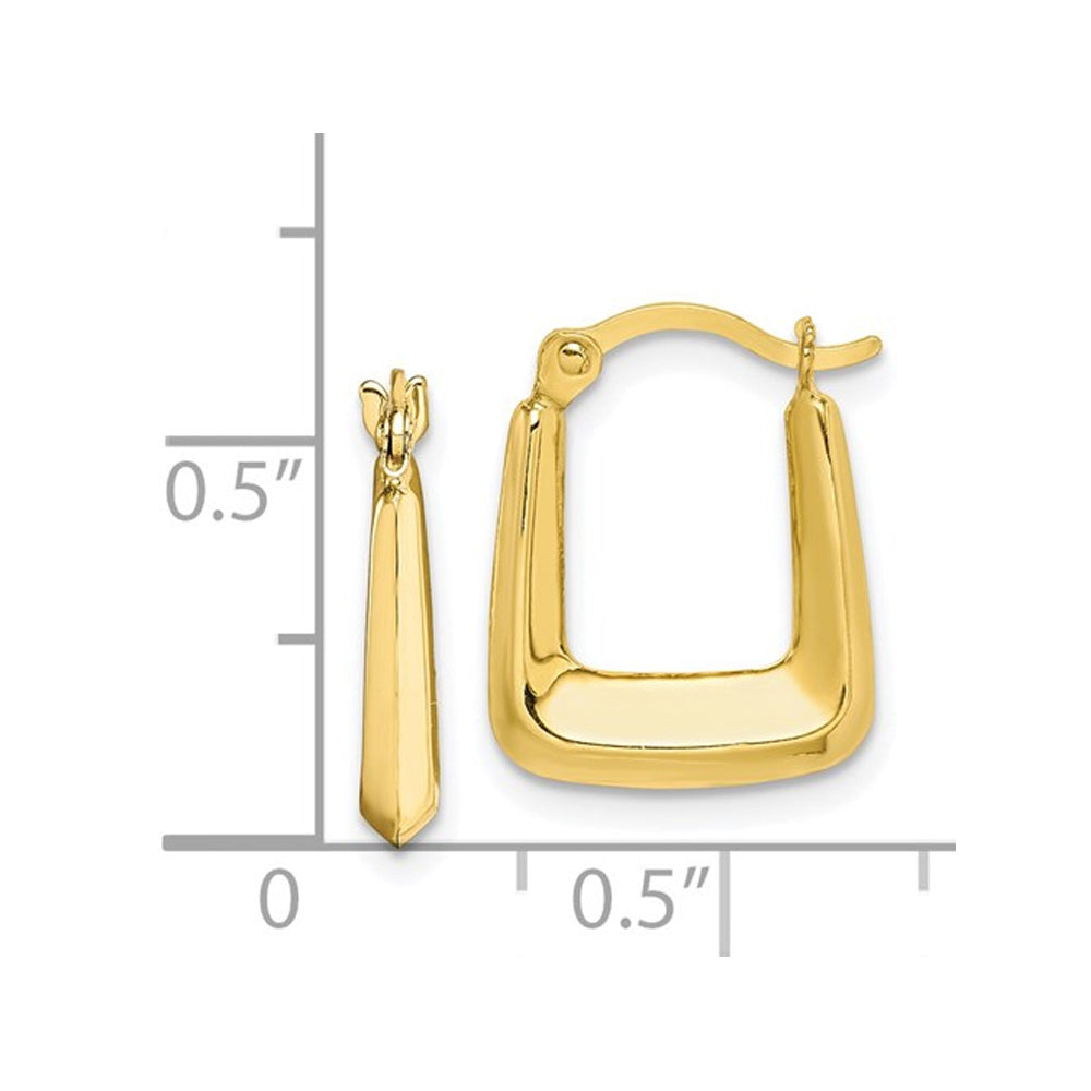 10K Yellow Gold Square Hollow Hoop Earrings 2/3 Inch (2.00mm) Image 2