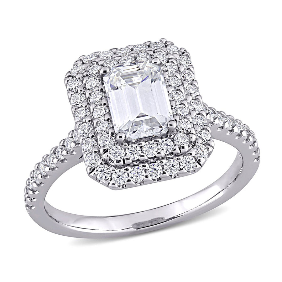 1.60 Carat (ctw) Lab-Created Emerald-Cut Moissanite Engagement Ring in 10K White Gold Image 1