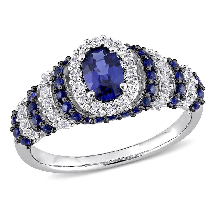 1.50 Carat (ctw) Lab Created Blue Sapphire and White Sapphire Ring in Sterling Silver Image 1