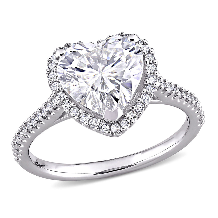 3.00 Carat (ctw) Synthetic Moissanite Heart Engagement Ring in 14k White Gold with Diamonds 1/4 carat (ctw) Image 1