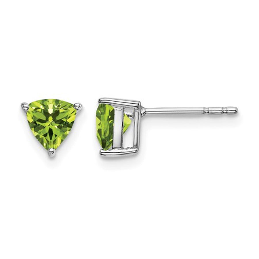 1.00 Carat (ctw) Natural Peridot Ttrillion-Cut Solitaire Stud Earrings in 14K White Gold Image 1