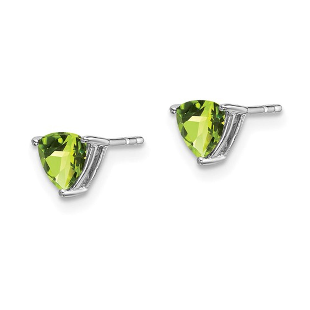 1.00 Carat (ctw) Natural Peridot Ttrillion-Cut Solitaire Stud Earrings in 14K White Gold Image 2