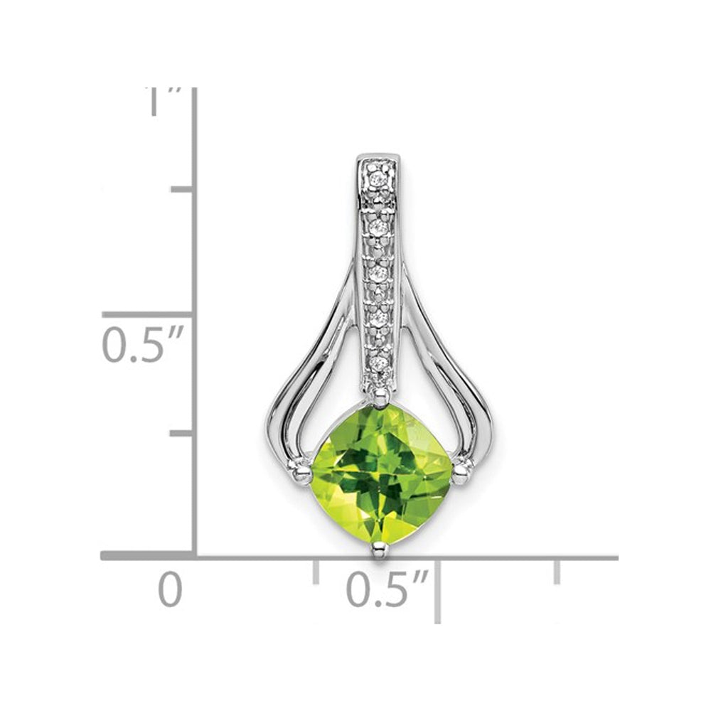 1.30 Carat (ctw) Cushion-Cut Peridot Pendant Necklace in 14K White Gold with Chain Image 2