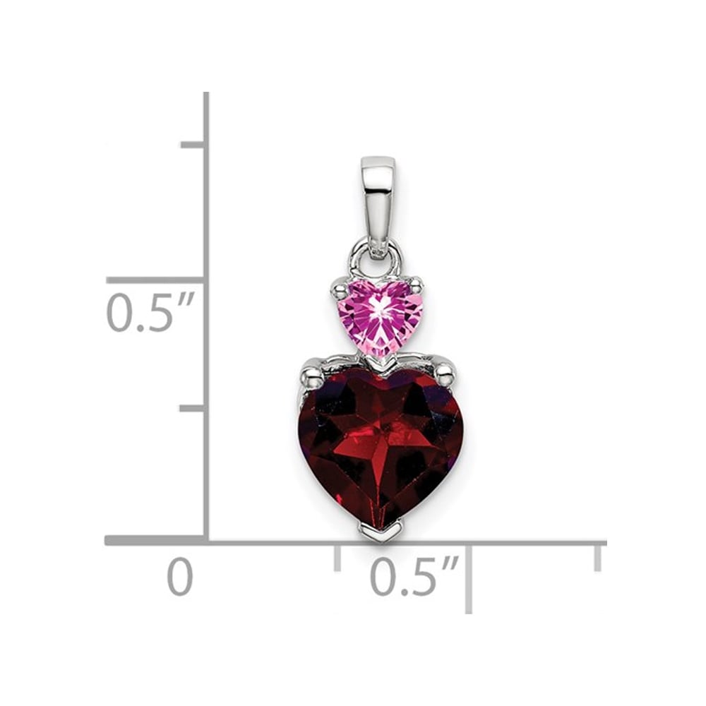 1.40 Carat (ctw) Garnet Heart and Lab Created Pink Sapphire Pendant Necklace in 14K White Gold with Chain Image 2