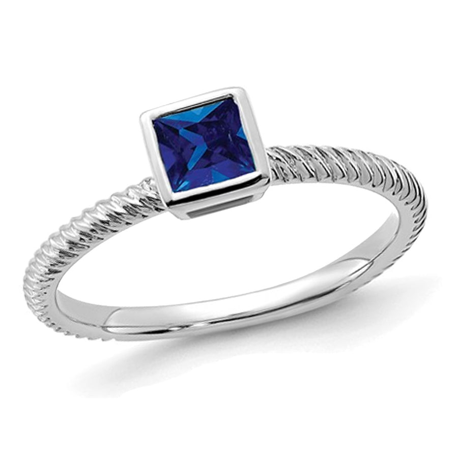 1/4 Carat (ctw) Princess Cut Blue Sapphire Ring in 14K White Gold Image 1