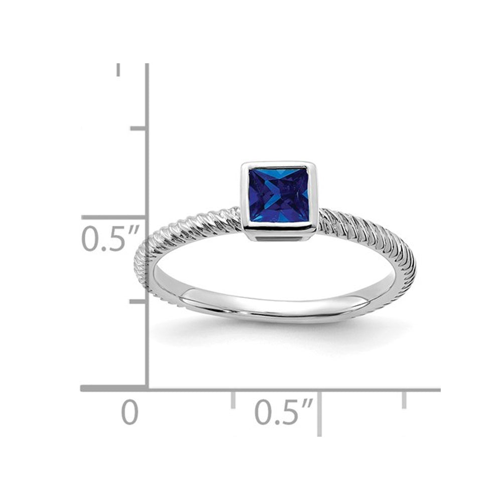 1/4 Carat (ctw) Princess Cut Blue Sapphire Ring in 14K White Gold Image 2