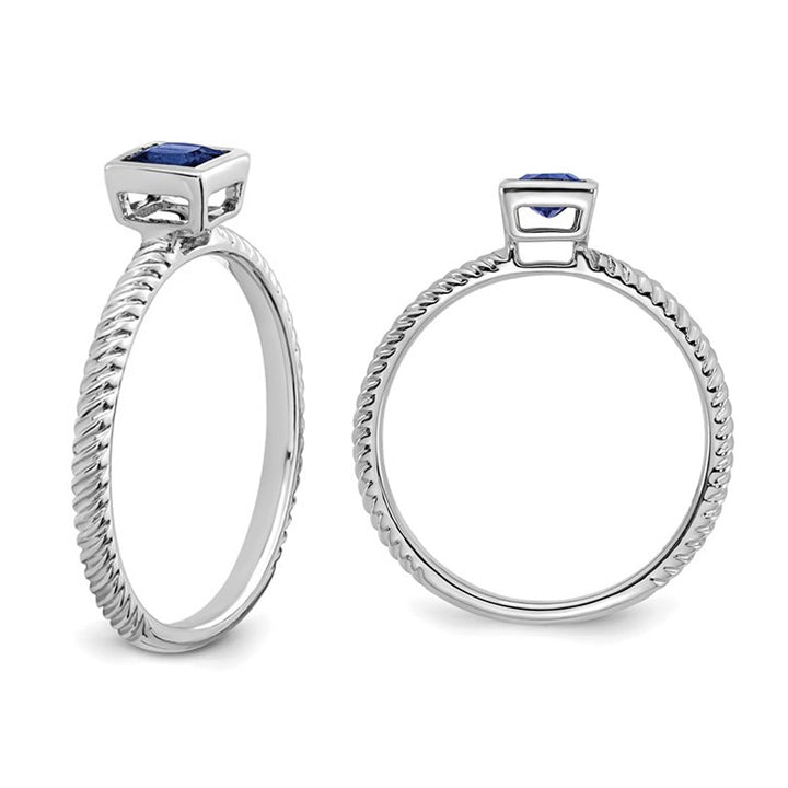 1/4 Carat (ctw) Princess Cut Blue Sapphire Ring in 14K White Gold Image 4