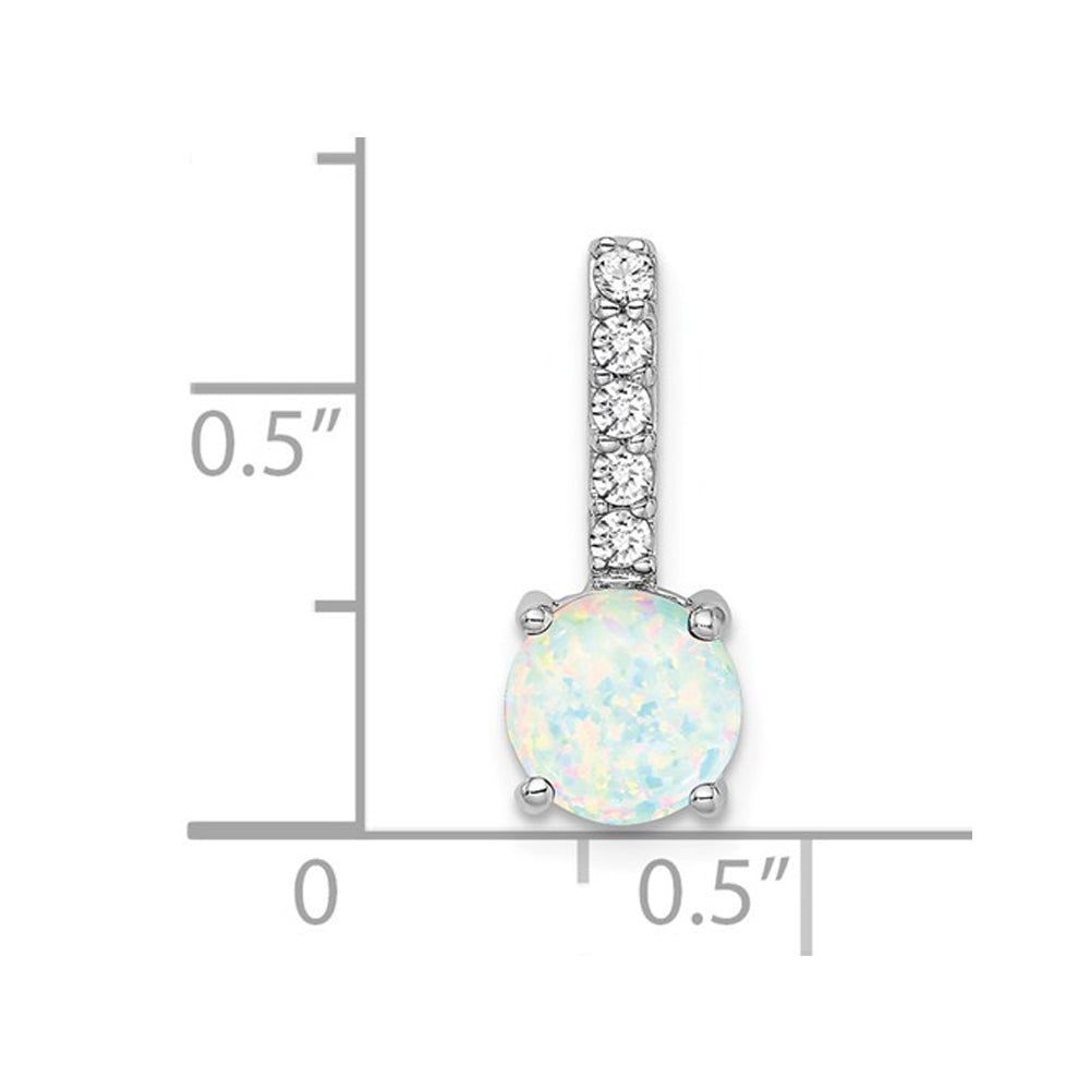 1.25 Carat (ctw) Lab-Created Opal Pendant Necklace in 14K White Gold Sterling with Chain with Diamonds Image 2