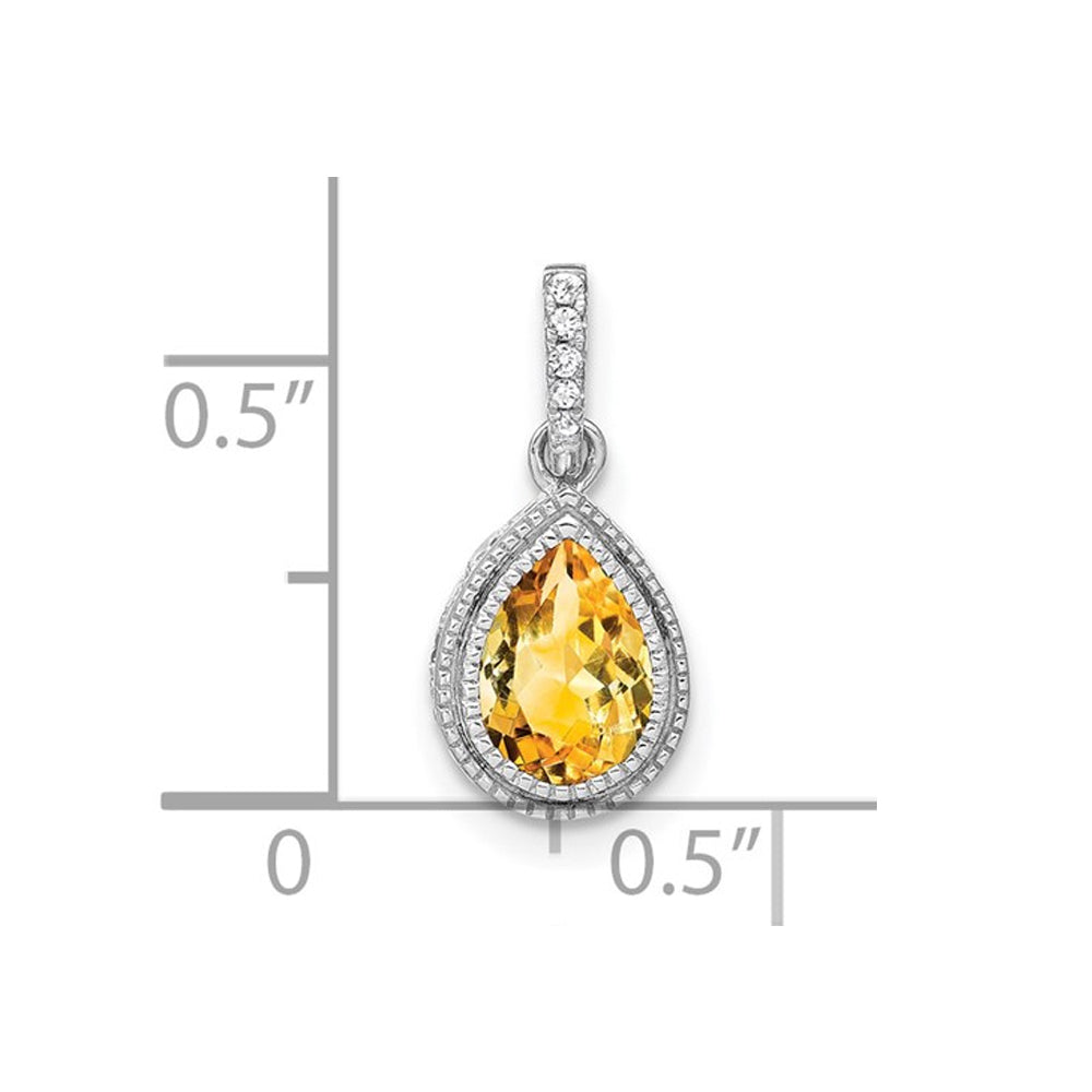 1.05 Carat (ctw) Pear Drop Citrine Pendant Necklace in 14K White Gold with Diamonds Image 2