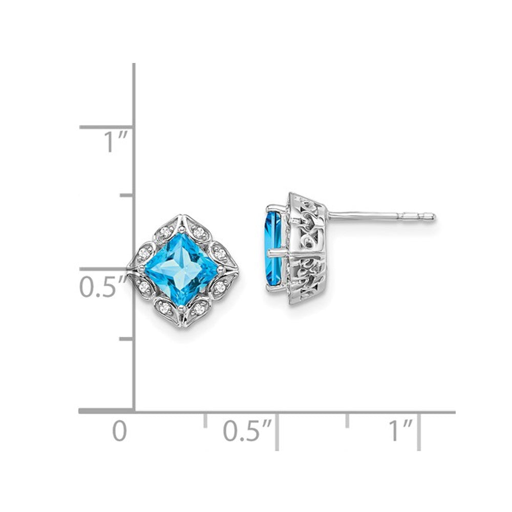 1.60 Carat (ctw) Blue Topaz Earrings in 14K White Gold with Diamonds Image 2