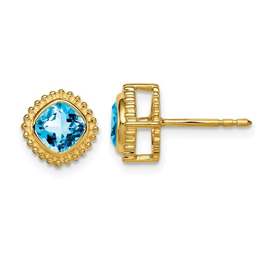 1.40 Carat (ctw) Blue Topaz Button Earrings in 14K Yellow Gold Image 1