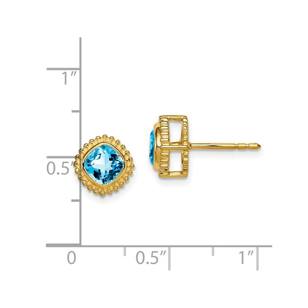 1.40 Carat (ctw) Blue Topaz Button Earrings in 14K Yellow Gold Image 2