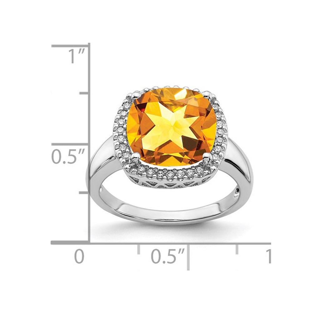 5.40 Carat (ctw) Large Cushion-Cut Citrine Ring in 14K White Gold with Diamonds Image 2